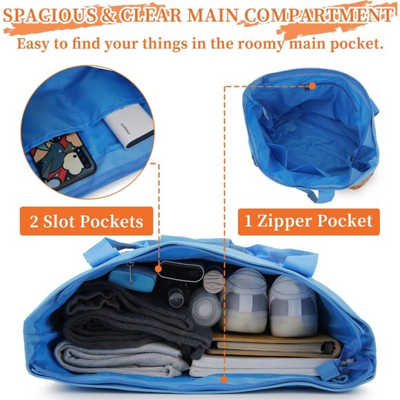 Women's Blue Sun Flower Large Lightweight Zipper Travel Totes Separation Bags - Picture 6 of 7